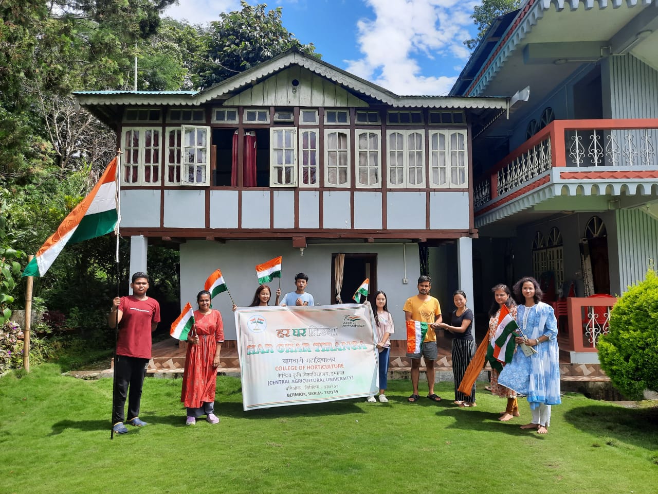 Distribution of National flag to Nearby houses of College of Horticulture(CAU), Bermiok as a part of the “Har Ghar Tiranga Campaign” on 13th and 14th August, 2022.