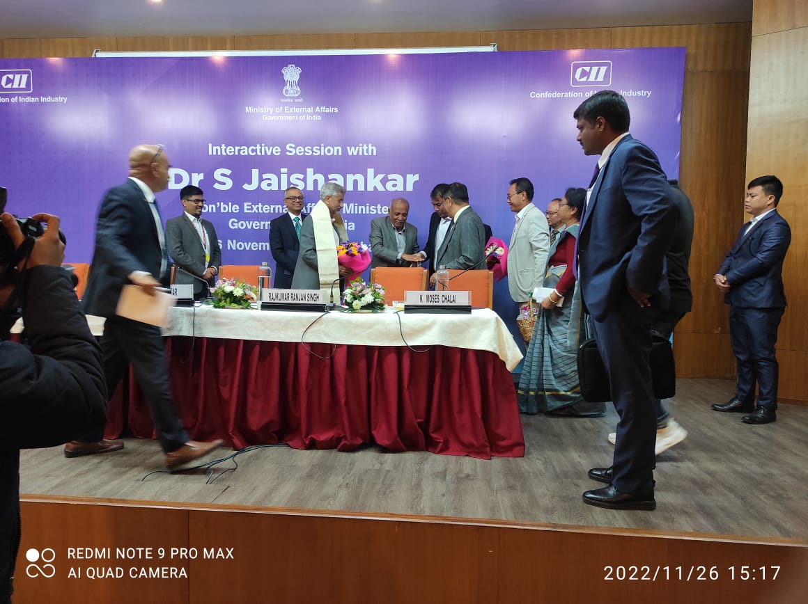 Interactive meeting with Dr. S Jayshankar, Hon’ble Minister of External Affairs, Government of India and Dr. R.K. Ranjan Singh, Hon’ble Minister of State for Education, Government of India on 26th Nov., 2022 at Hotel Classic Grande, Imphal organized by Confederation of Indian Industries (CII)