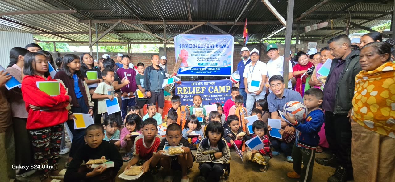 Cleanliness drive at the IDP Relief Camp, Langol, under Swachh Bharat Diwas.
